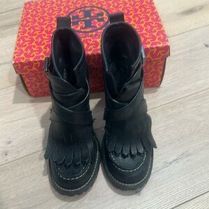 Black leather Tory Burch heeled boots